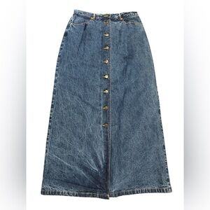 Eddie Bauer Longline Button-Front Flannel Lined Denim Maxi Skirt Size 10 Tall